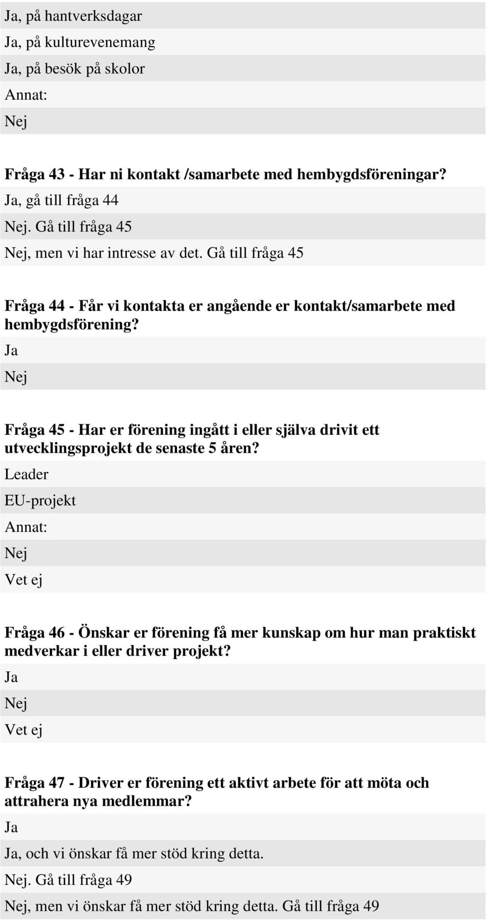 Fråga 45 - Har er förening ingått i eller själva drivit ett utvecklingsprojekt de senaste 5 åren?