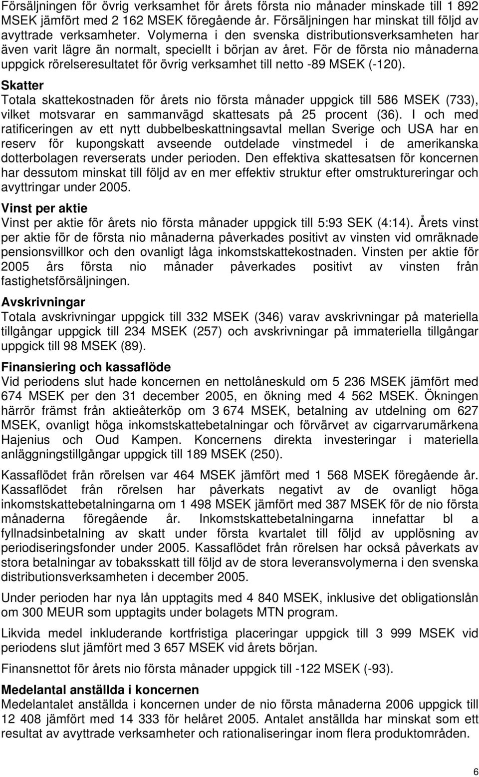 För de första nio månaderna uppgick rörelseresultatet för övrig verksamhet till netto -89 MSEK (-120).