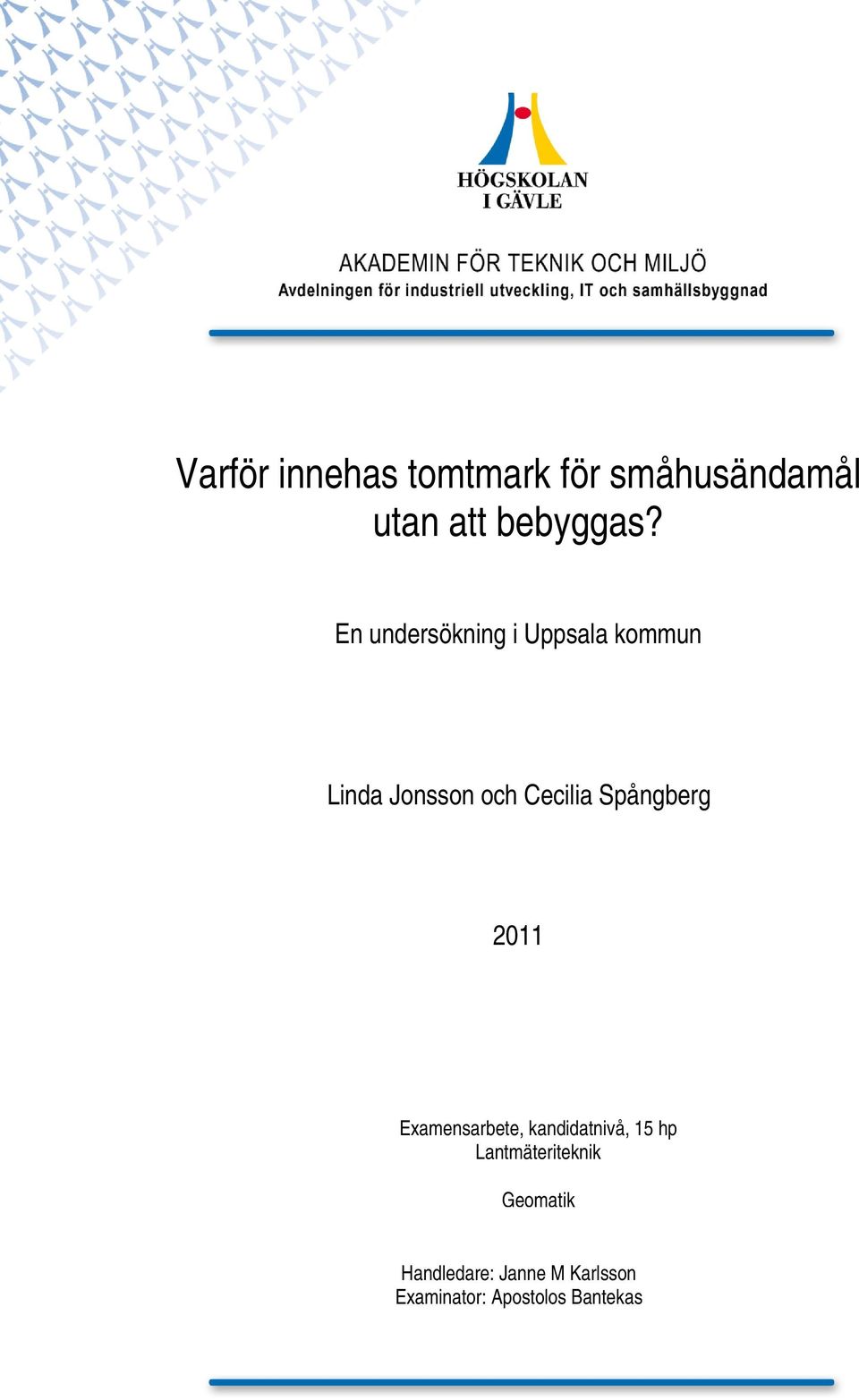 Spångberg 2011 Examensarbete, kandidatnivå, 15 hp