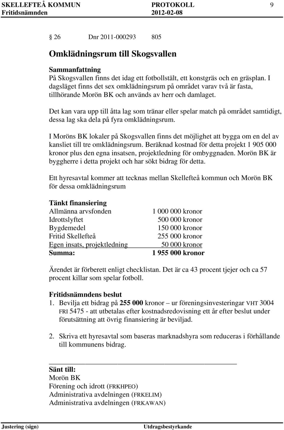 Det kan vara upp till åtta lag som tränar eller spelar match på området samtidigt, dessa lag ska dela på fyra omklädningsrum.