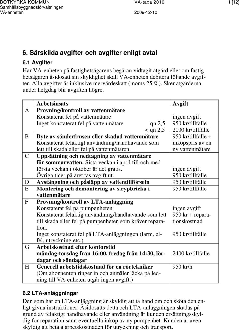 Alla avgifter är inklusive mervärdeskatt (moms 25 %). Sker åtgärderna under helgdag blir avgiften högre.