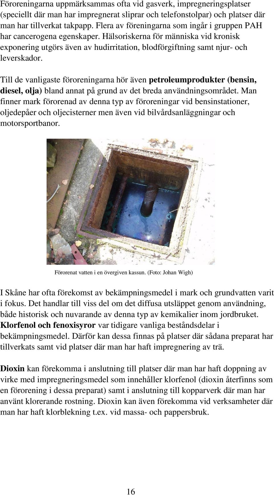 Till de vanligaste föroreningarna hör även petroleumprodukter (bensin, diesel, olja) bland annat på grund av det breda användningsområdet.