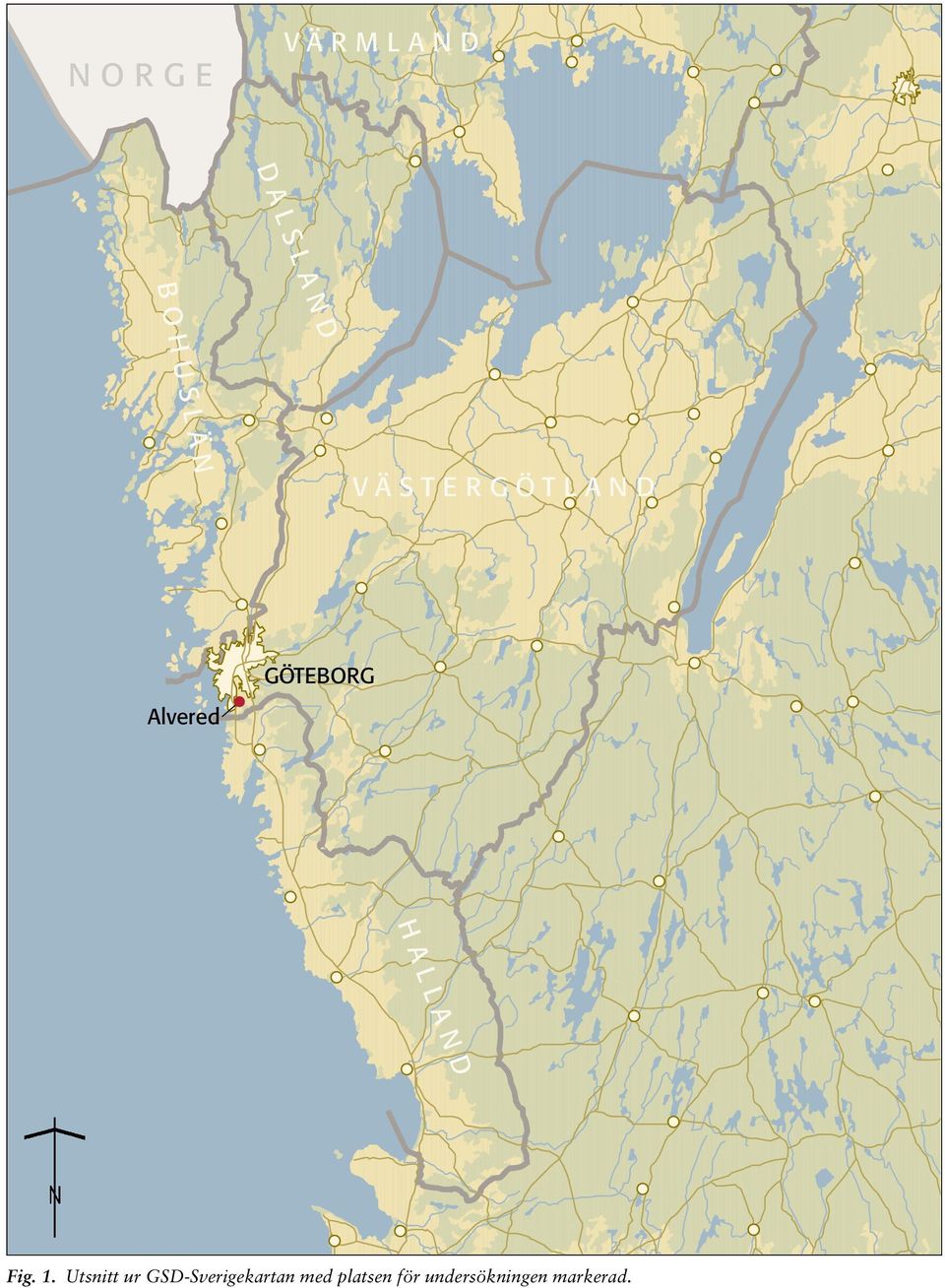 Utsnitt ur GSD-Sverigekartan med platsen för