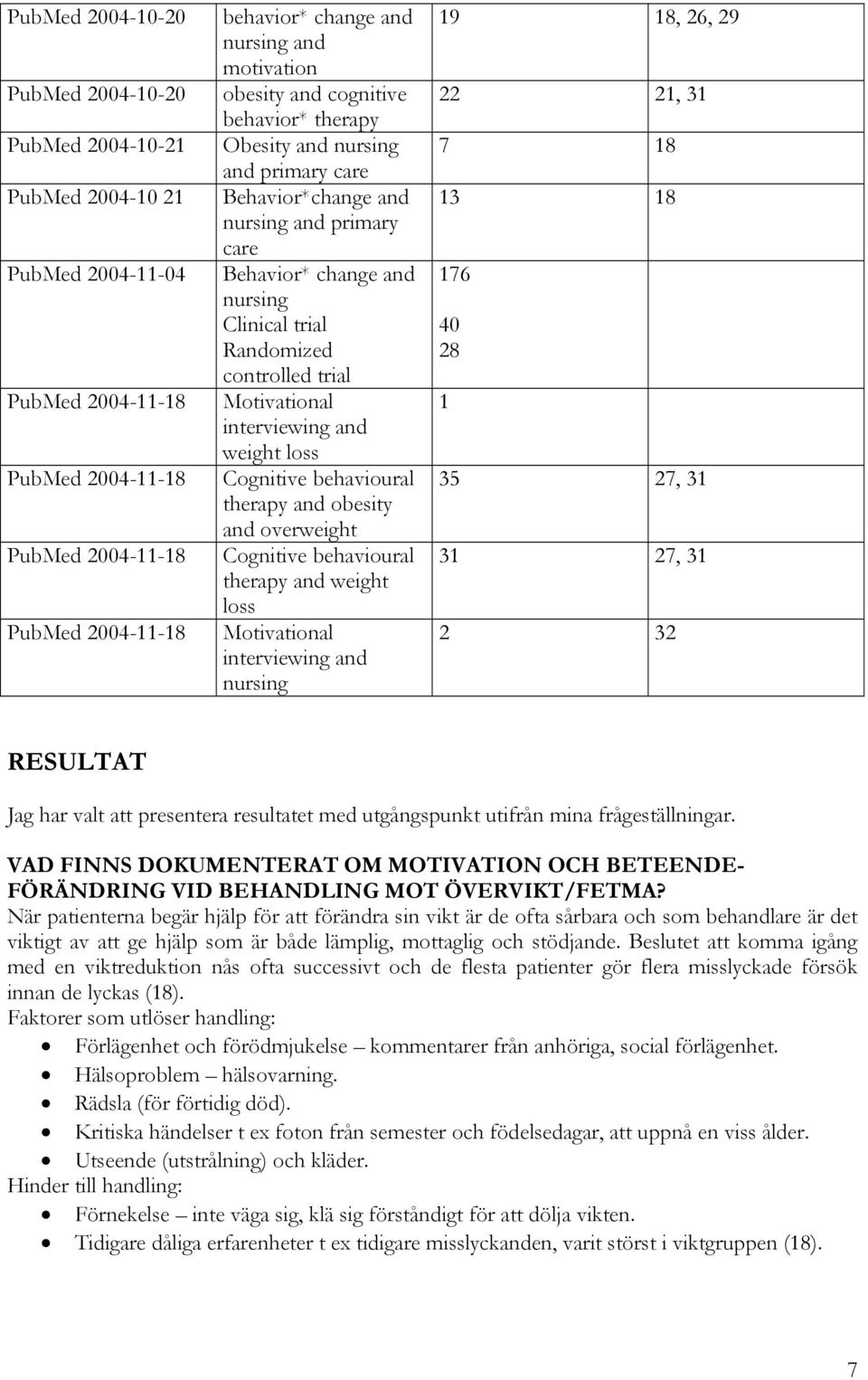 trial Motivational interviewing and weight loss Cognitive behavioural therapy and obesity and overweight Cognitive behavioural therapy and weight loss Motivational interviewing and nursing 19 18, 26,