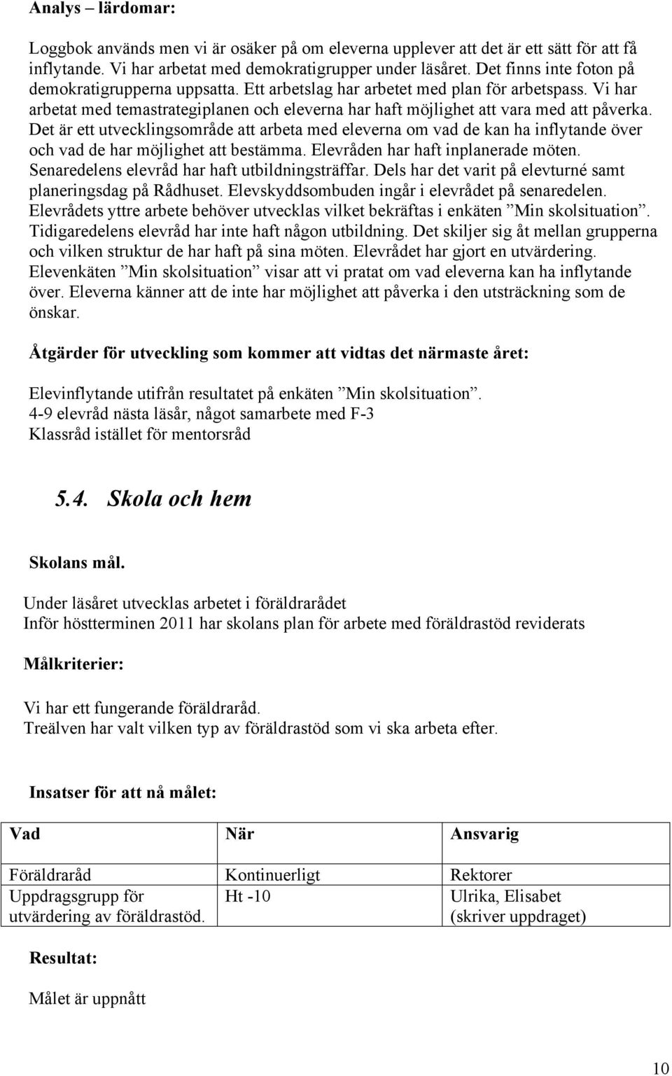 Det är ett utvecklingsområde att arbeta med na om vad de kan ha inflytande över och vad de har möjlighet att bestämma. Elevråden har haft inplanerade möten.