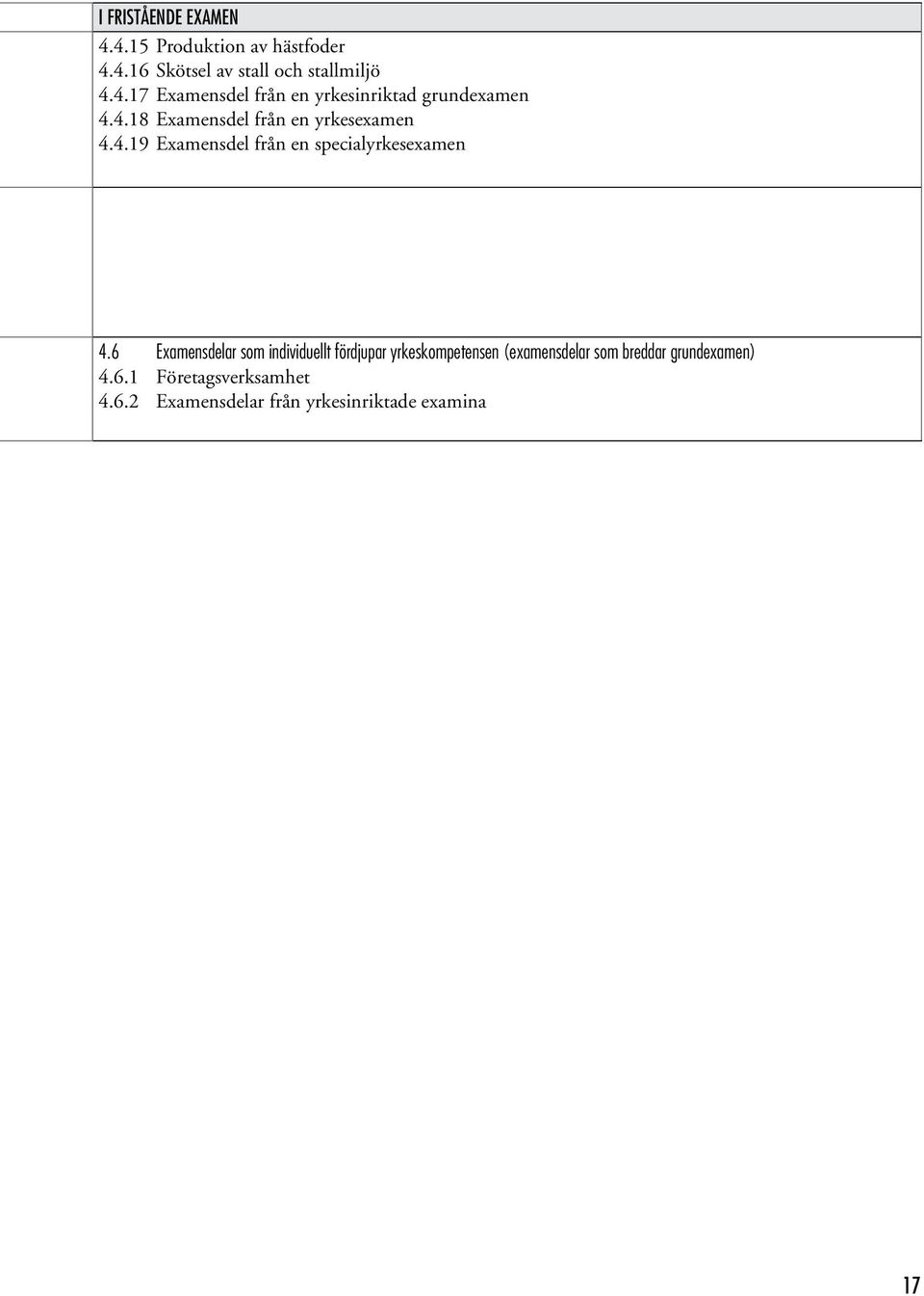 6 Examensdelar som individuellt fördjupar yrkeskompetensen (examensdelar som breddar grundexamen) 4.