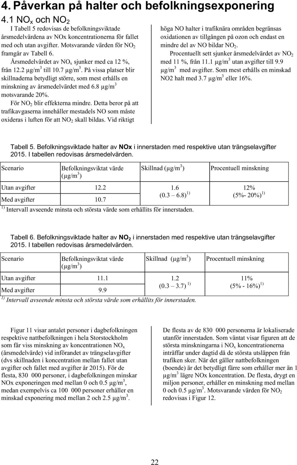 På vissa platser blir skillnaderna betydligt större, som mest erhålls en minskning av årsmedelvärdet med 6.8 motsvarande 2%. För NO 2 blir effekterna mindre.