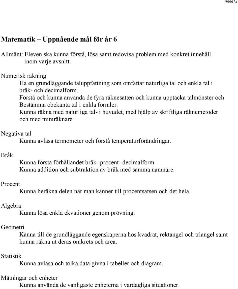 Förstå och kunna använda de fyra räknesätten och kunna upptäcka talmönster och Bestämma obekanta tal i enkla formler.