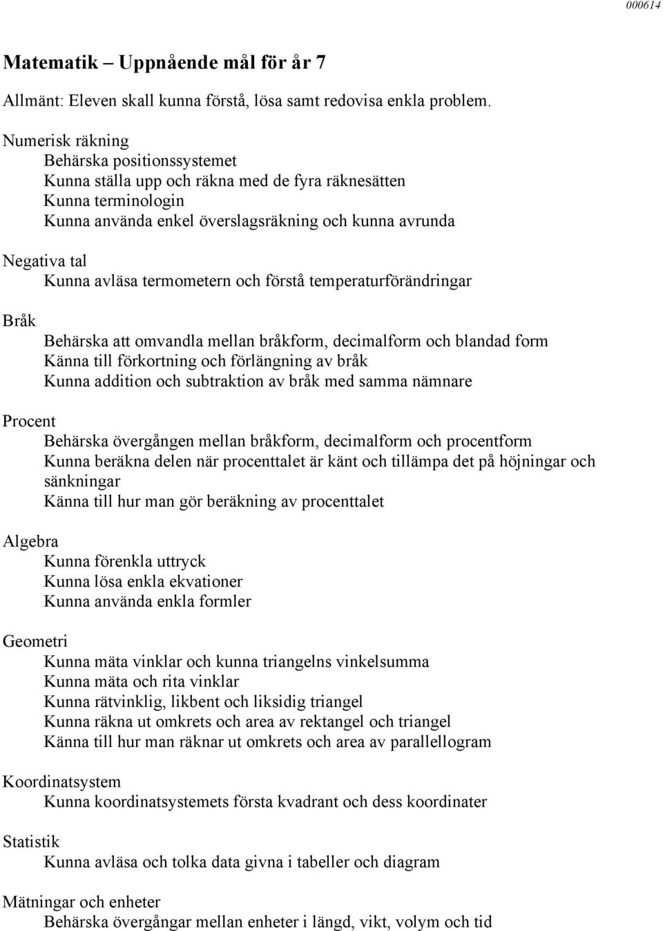 förstå temperaturförändringar Behärska att omvandla mellan bråkform, decimalform och blandad form Känna till förkortning och förlängning av bråk Kunna addition och subtraktion av bråk med samma