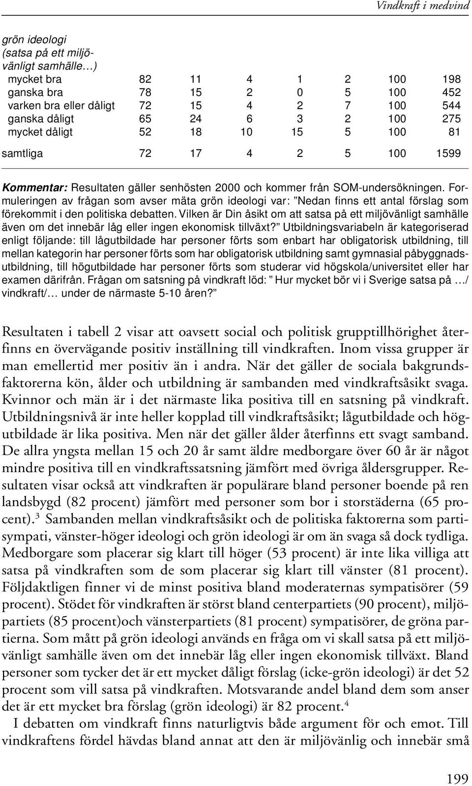 Formuleringen av frågan som avser mäta grön ideologi var: Nedan finns ett antal förslag som förekommit i den politiska debatten.