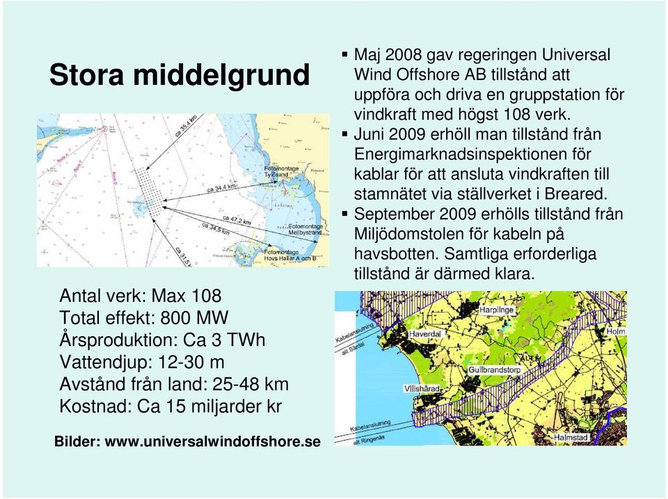 Juni 2009 erhöll man tillstånd från Energimarknadsinspektionen för kablar för att ansluta vindkraften till stamnätet via ställverket i Breared.