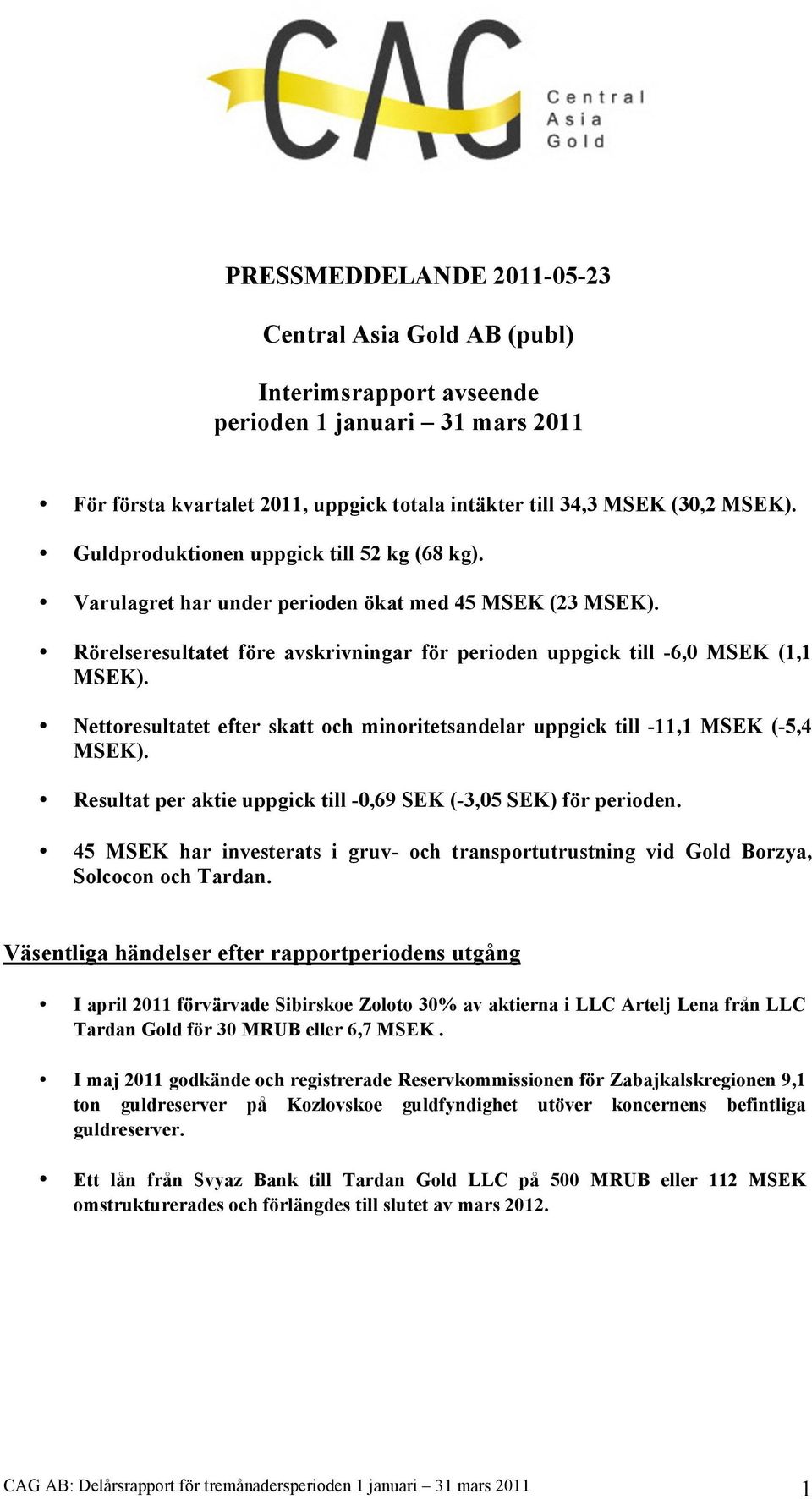 Rörelseresultatet före avskrivningar för perioden uppgick till -6,0 MSEK (1,1 MSEK). Nettoresultatet efter skatt och minoritetsandelar uppgick till -11,1 MSEK (-5,4 MSEK).