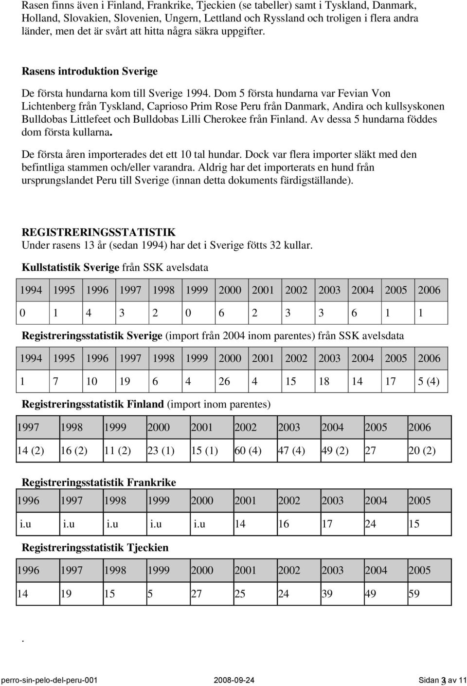 Dom 5 första hundarna var Fevian Von Lichtenberg från Tyskland, Caprioso Prim Rose Peru från Danmark, Andira och kullsyskonen Bulldobas Littlefeet och Bulldobas Lilli Cherokee från Finland.