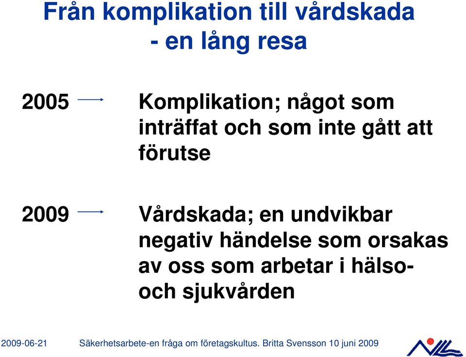 att förutse 2009 Vårdskada; en undvikbar negativ