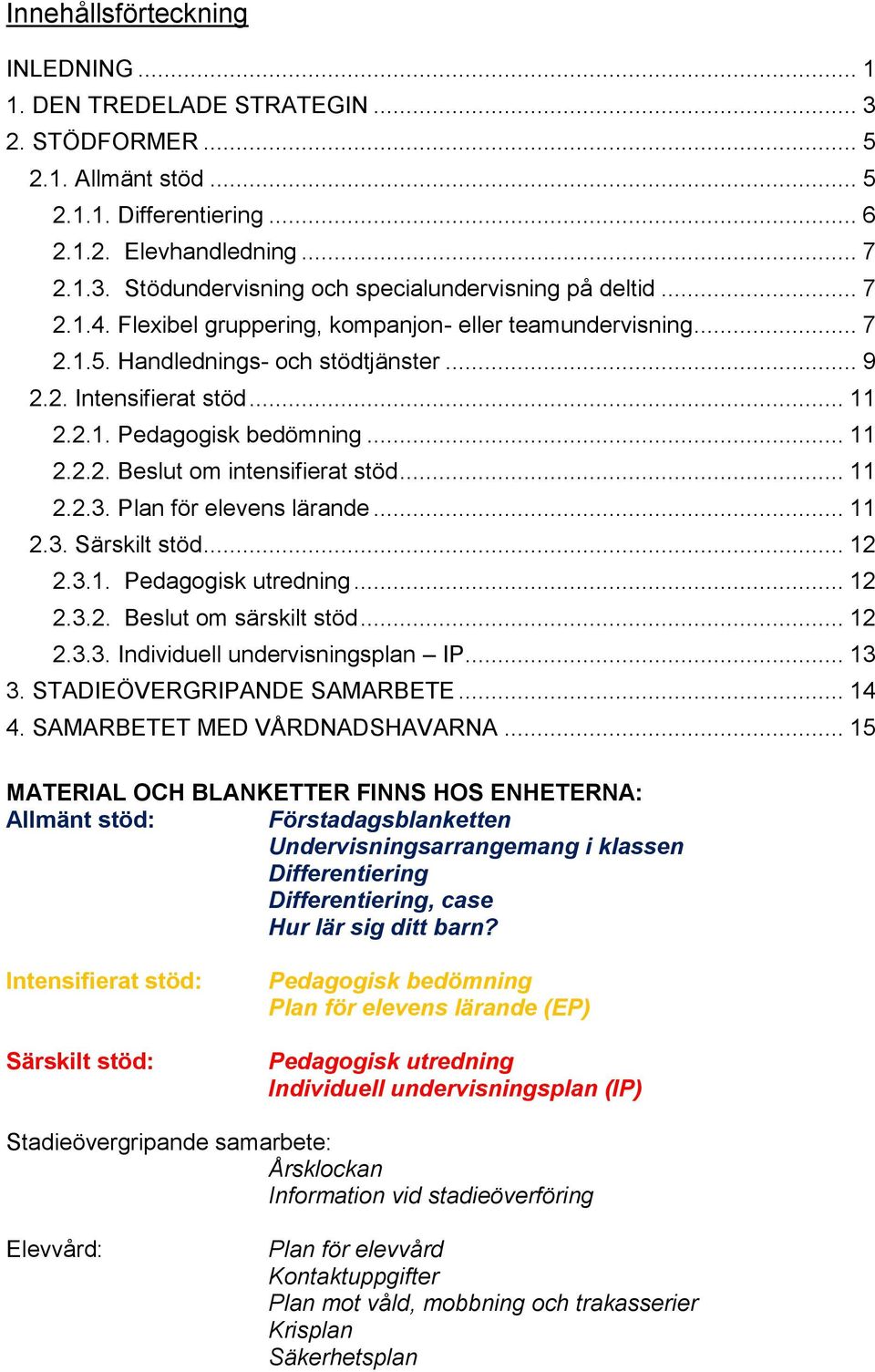 .. 11 2.2.3. Plan för elevens lärande... 11 2.3. Särskilt stöd... 12 2.3.1. Pedagogisk utredning... 12 2.3.2. Beslut om särskilt stöd... 12 2.3.3. Individuell undervisningsplan IP... 13 3.