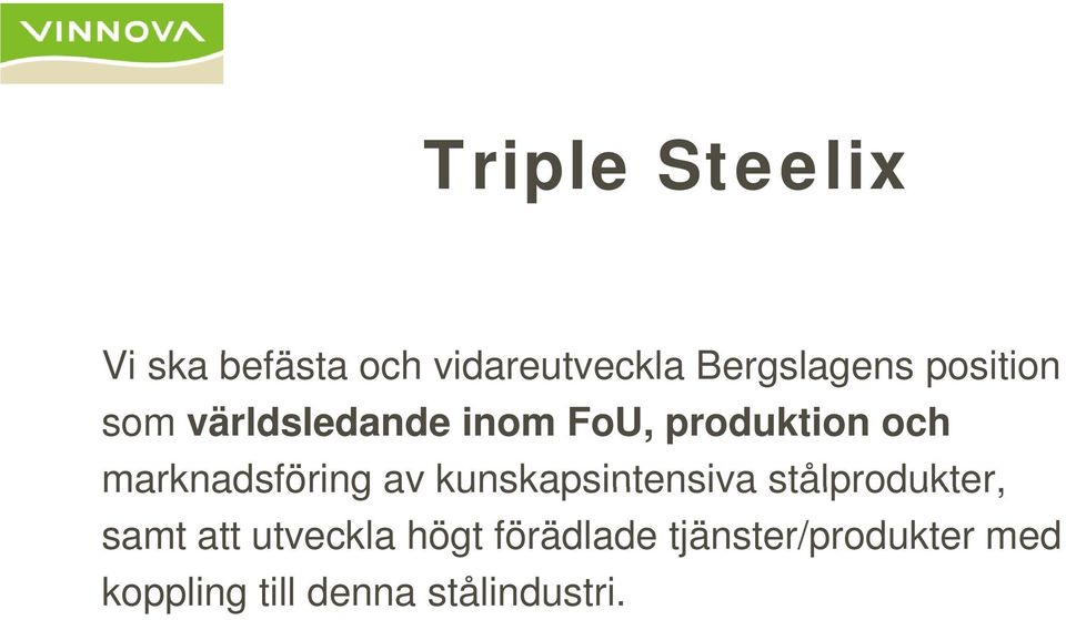 marknadsföring av kunskapsintensiva stålprodukter, samt att