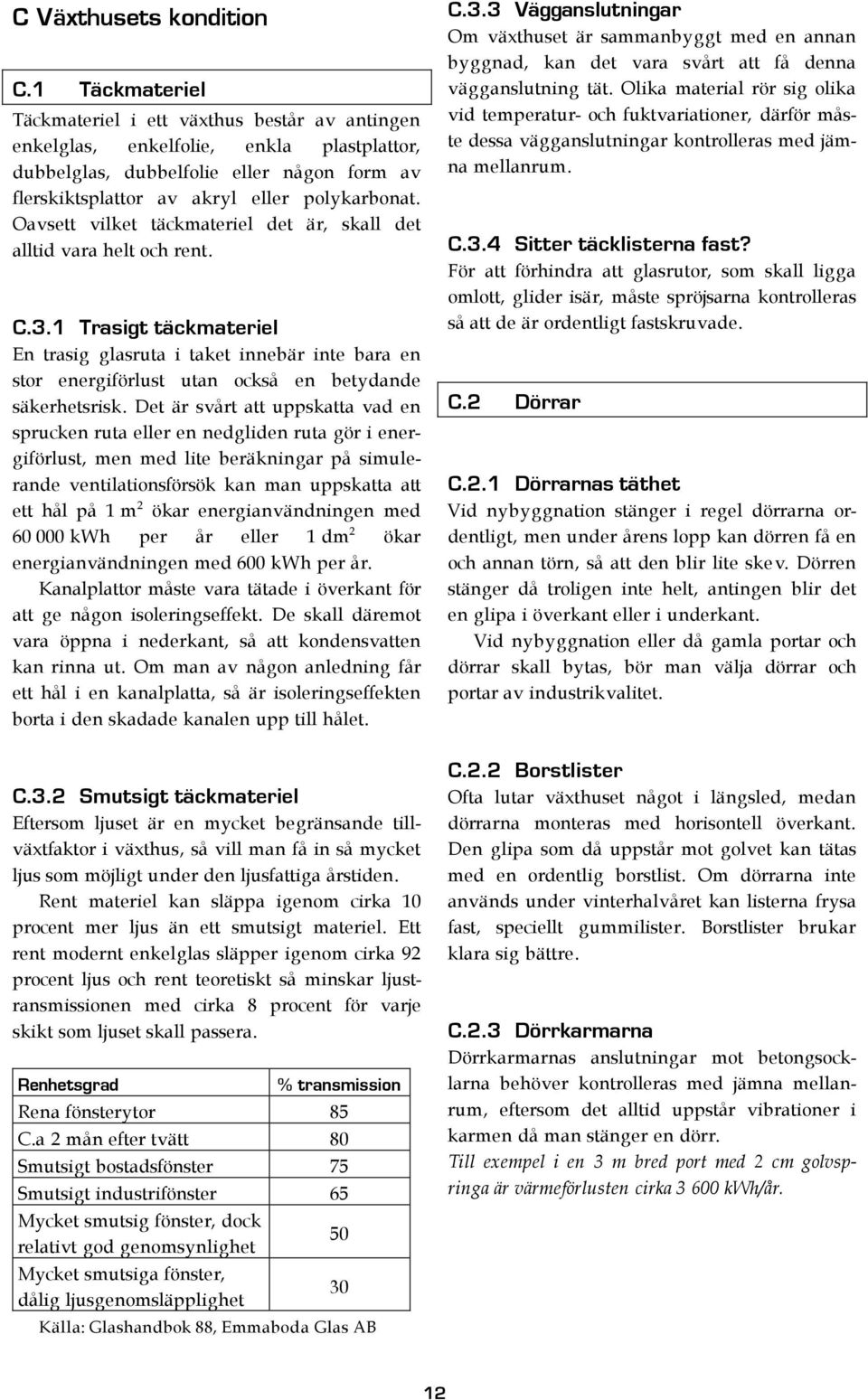 Oavsett vilket täckmateriel det är, skall det alltid vara helt och rent. C.3.