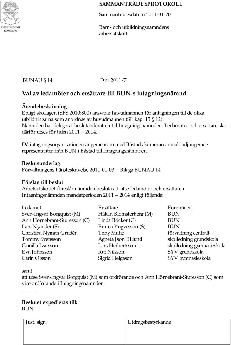 Nämnden har delegerat beslutanderätten till Intagningsnämnden. Ledamöter och ersättare ska därför utses för tiden 2011 2014.