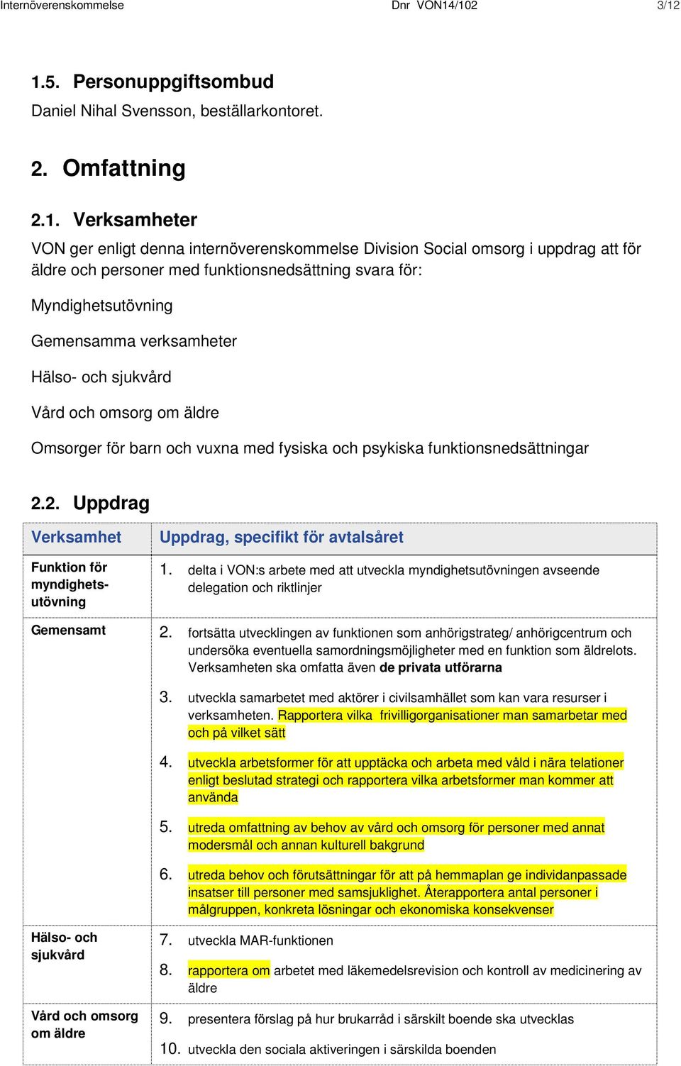 och personer med funktionsnedsättning svara för: Myndighetsutövning Gemensamma verksamheter Hälso- och sjukvård Vård och omsorg om äldre Omsorger för barn och vuxna med fysiska och psykiska