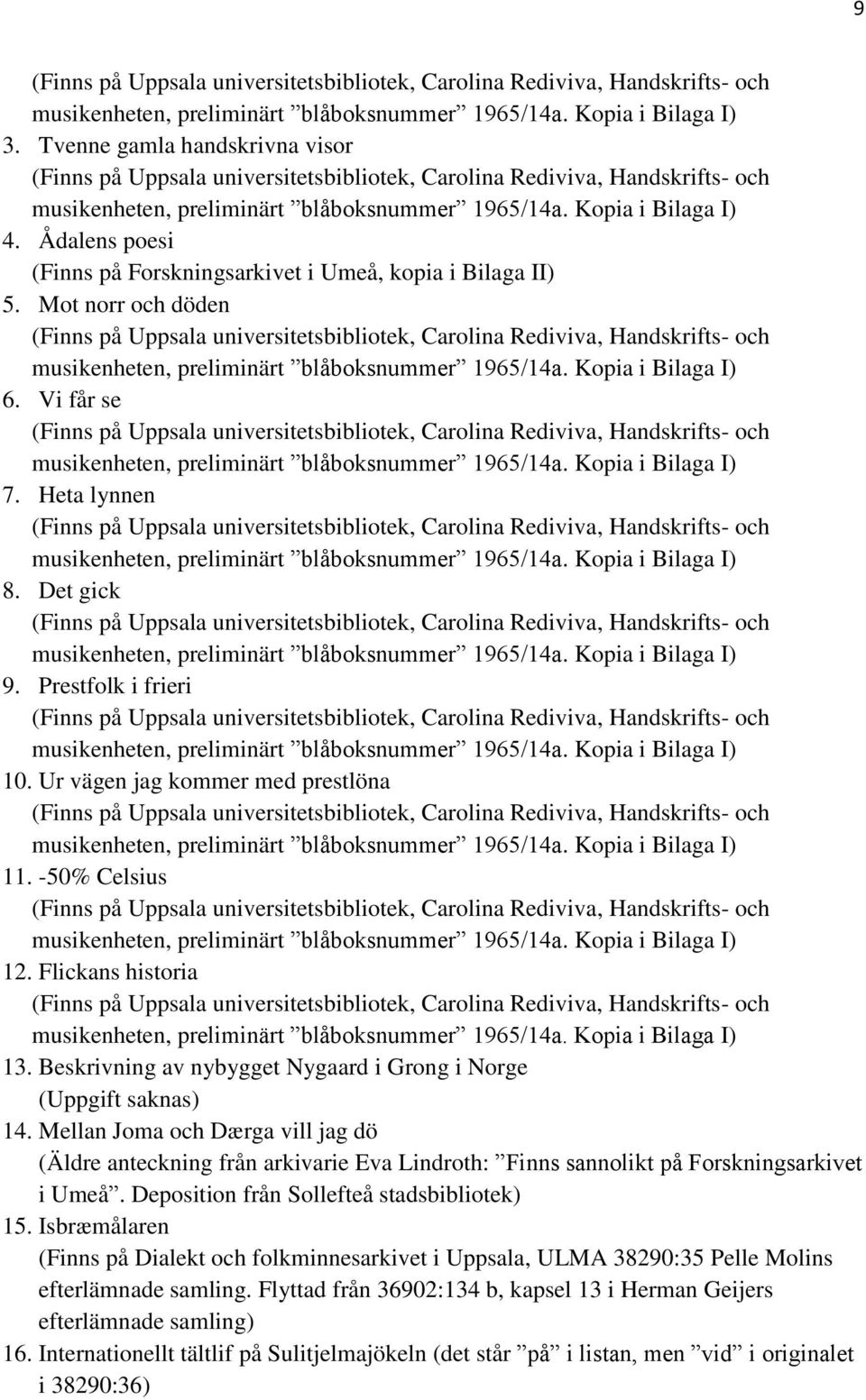 Mellan Joma och Dærga vill jag dö (Äldre anteckning från arkivarie Eva Lindroth: Finns sannolikt på Forskningsarkivet i Umeå. Deposition från Sollefteå stadsbibliotek) 15.