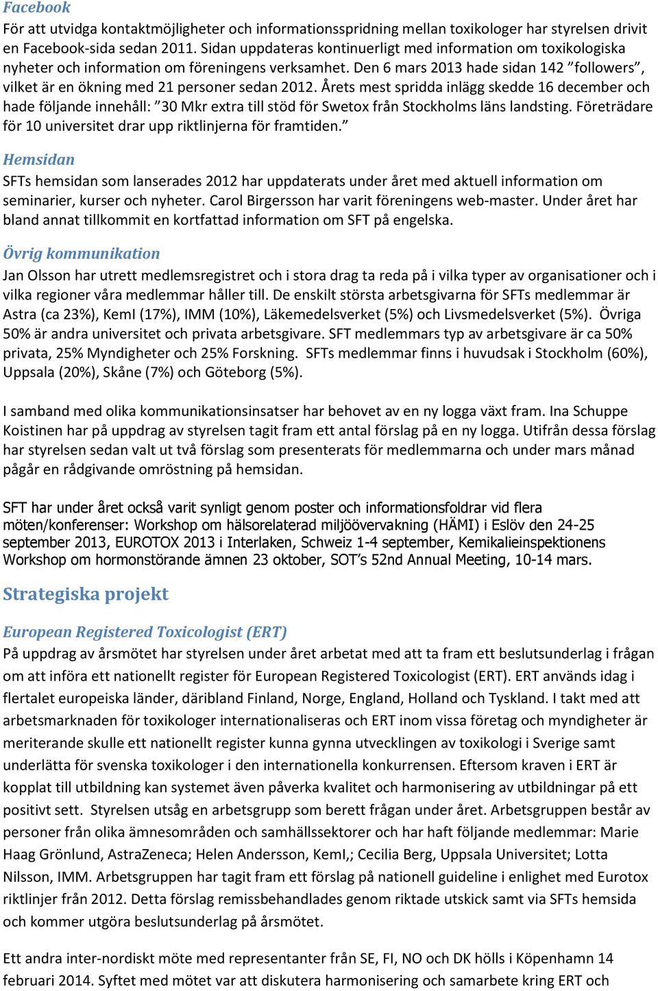 Den 6 mars 2013 hade sidan 142 followers, vilket är en ökning med 21 personer sedan 2012.