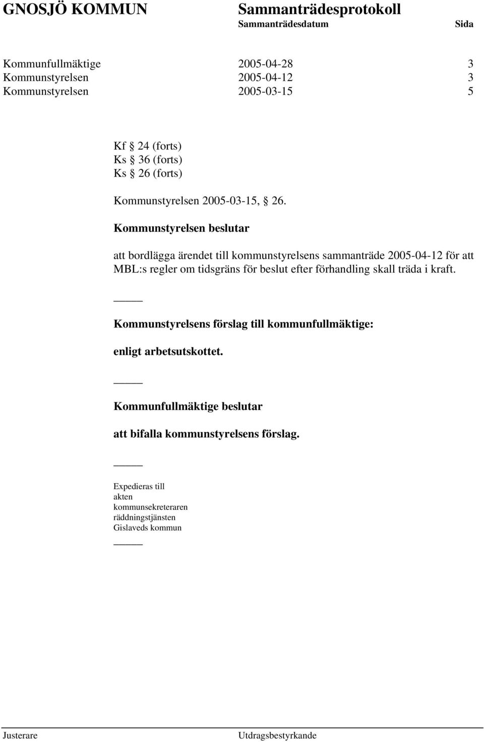 Kommunstyrelsen beslutar att bordlägga ärendet till kommunstyrelsens sammanträde 2005-04-12 för att MBL:s regler om tidsgräns för