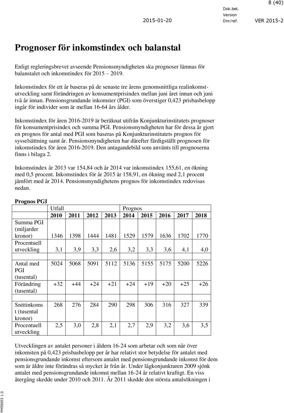 Pensionsgrundande inkomster (PGI) som överstiger 0,423 prisbasbelopp ingår för individer som är mellan 16-64 års ålder.