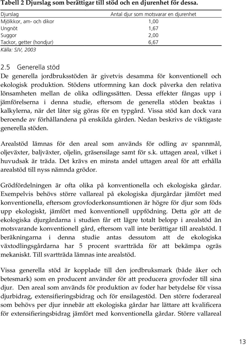 5 Generella stöd De generella jordbruksstöden är givetvis desamma för konventionell och ekologisk produktion.