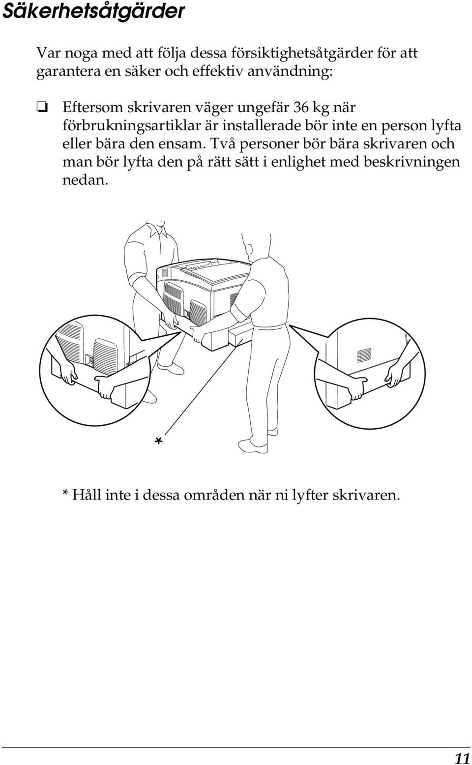 bör inte en person lyfta eller bära den ensam.