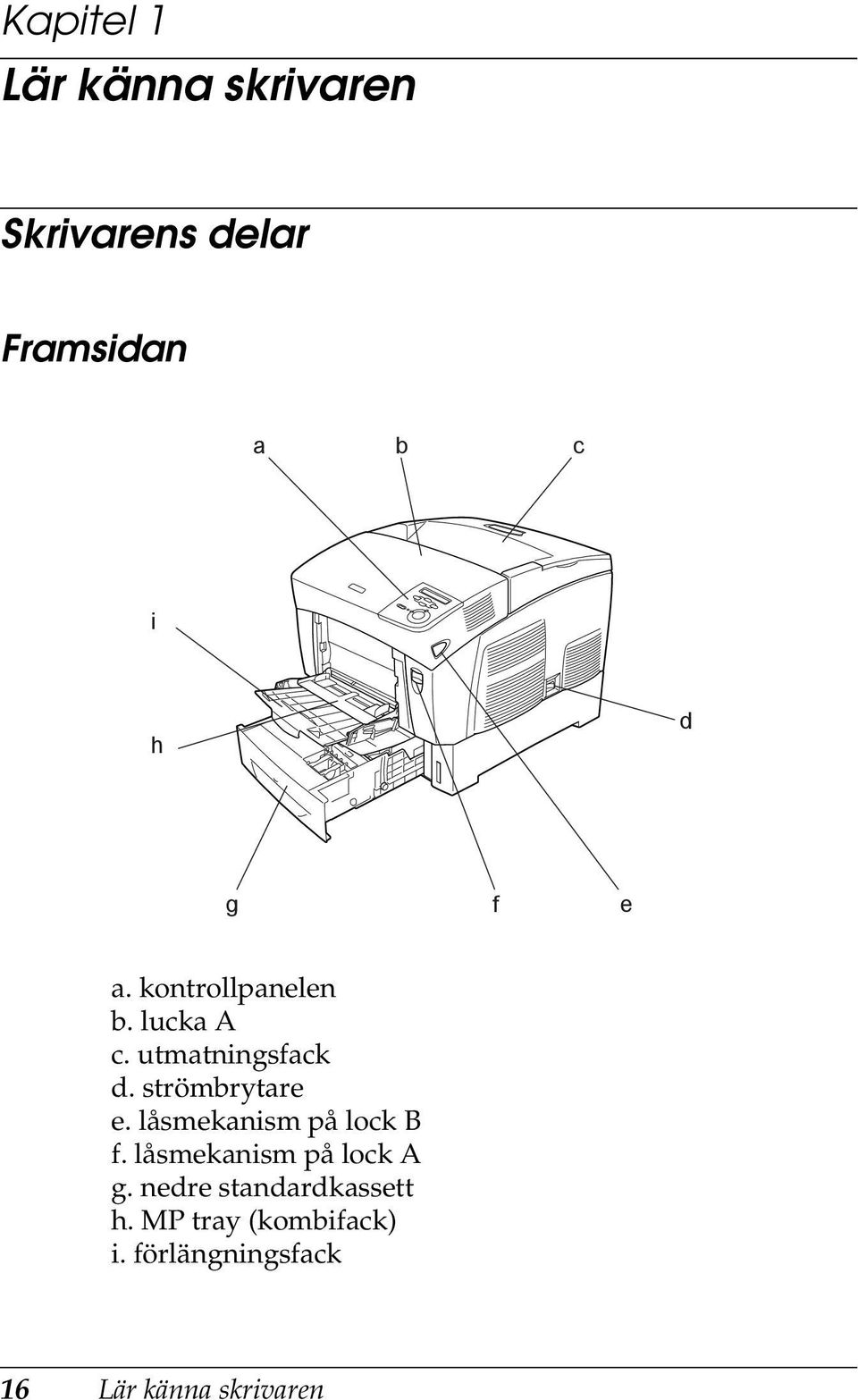 strömbrytare e. låsmekanism på lock B f. låsmekanism på lock A g.