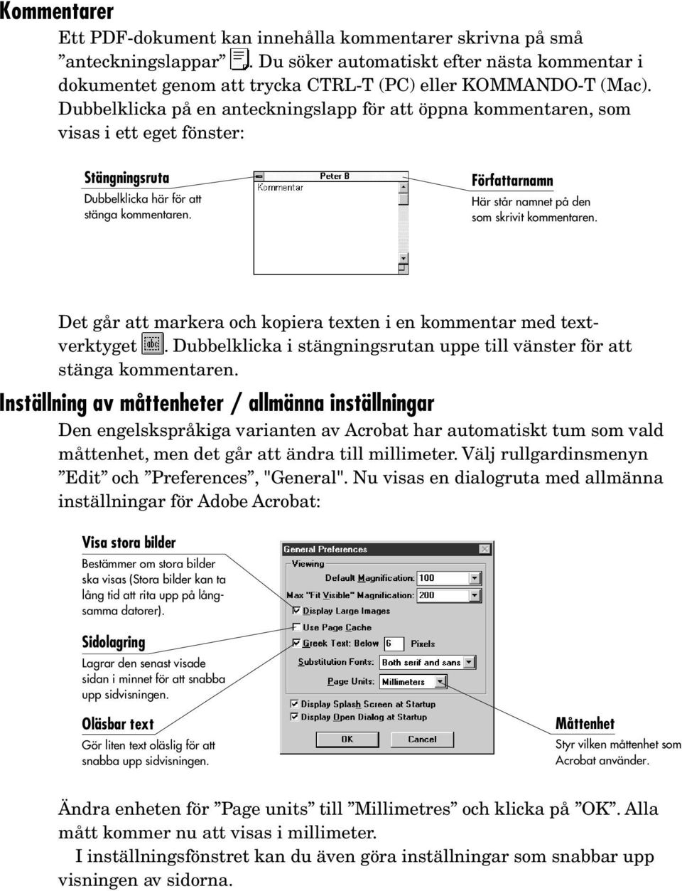 Författarnamn Här står namnet på den som skrivit kommentaren. Det går att markera och kopiera texten i en kommentar med textverktyget.