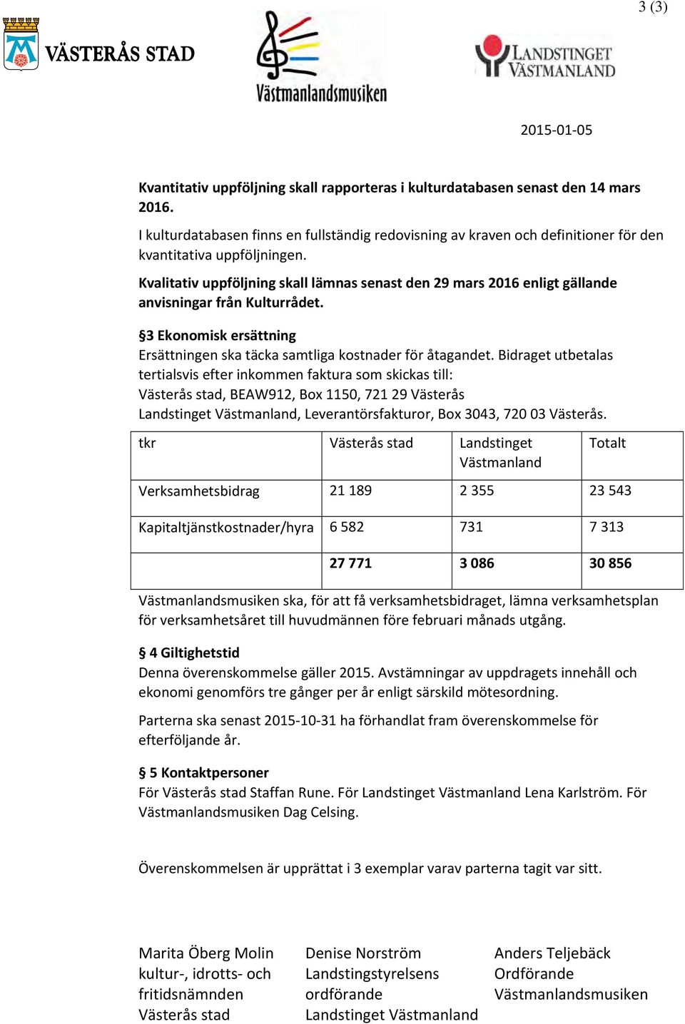 Kvalitativ uppföljning skall lämnas senast den 29 mars 2016 enligt gällande anvisningar från Kulturrådet. 3 Ekonomisk ersättning Ersättningen ska täcka samtliga kostnader för åtagandet.