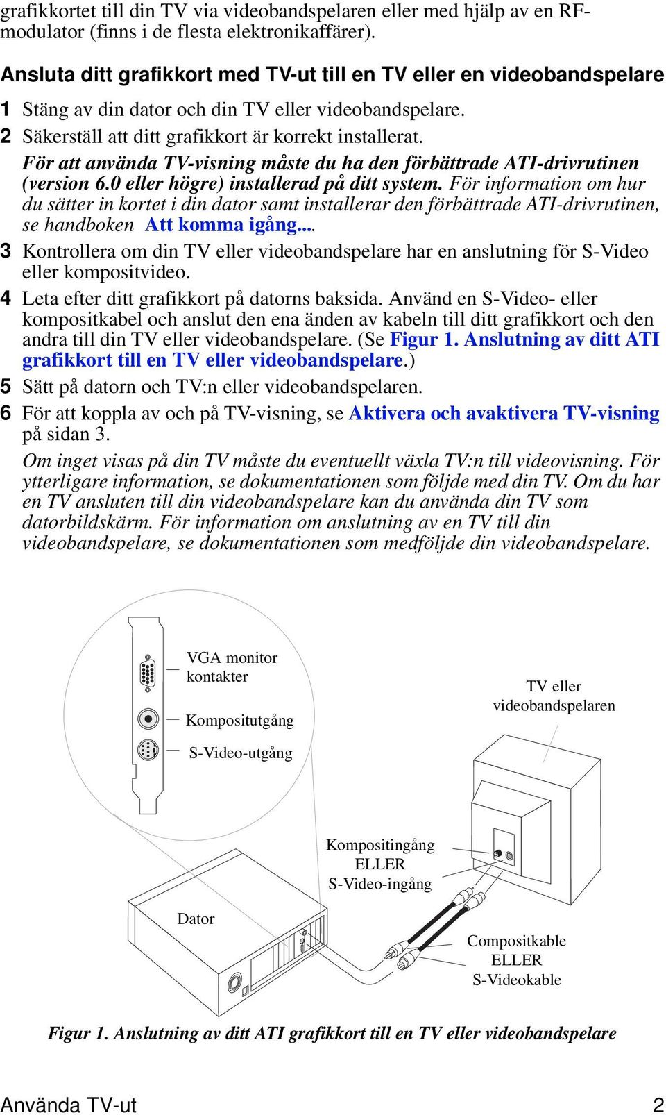 För att använda TV-visning måste du ha den förbättrade ATI-drivrutinen (version 6.0 eller högre) installerad på ditt system.