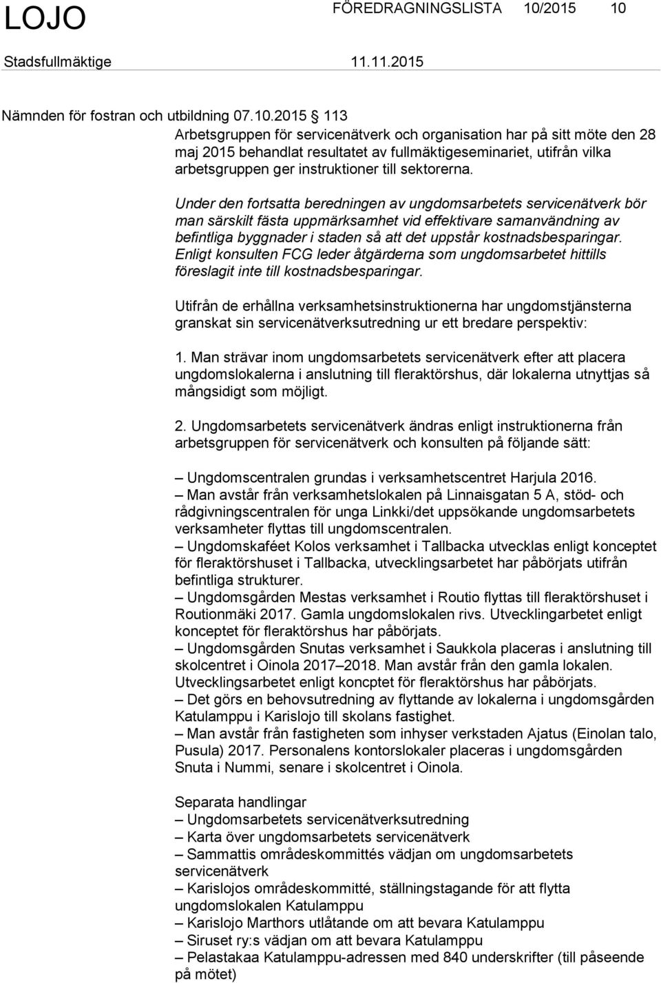 Nämnden för fostran och utbildning 07.10.