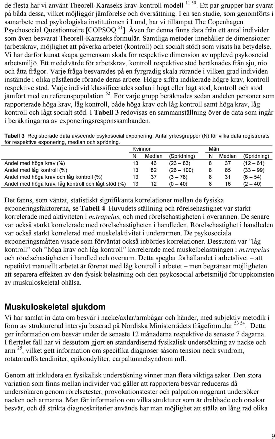 Även för denna finns data från ett antal individer som även besvarat Theorell-Karaseks formulär.