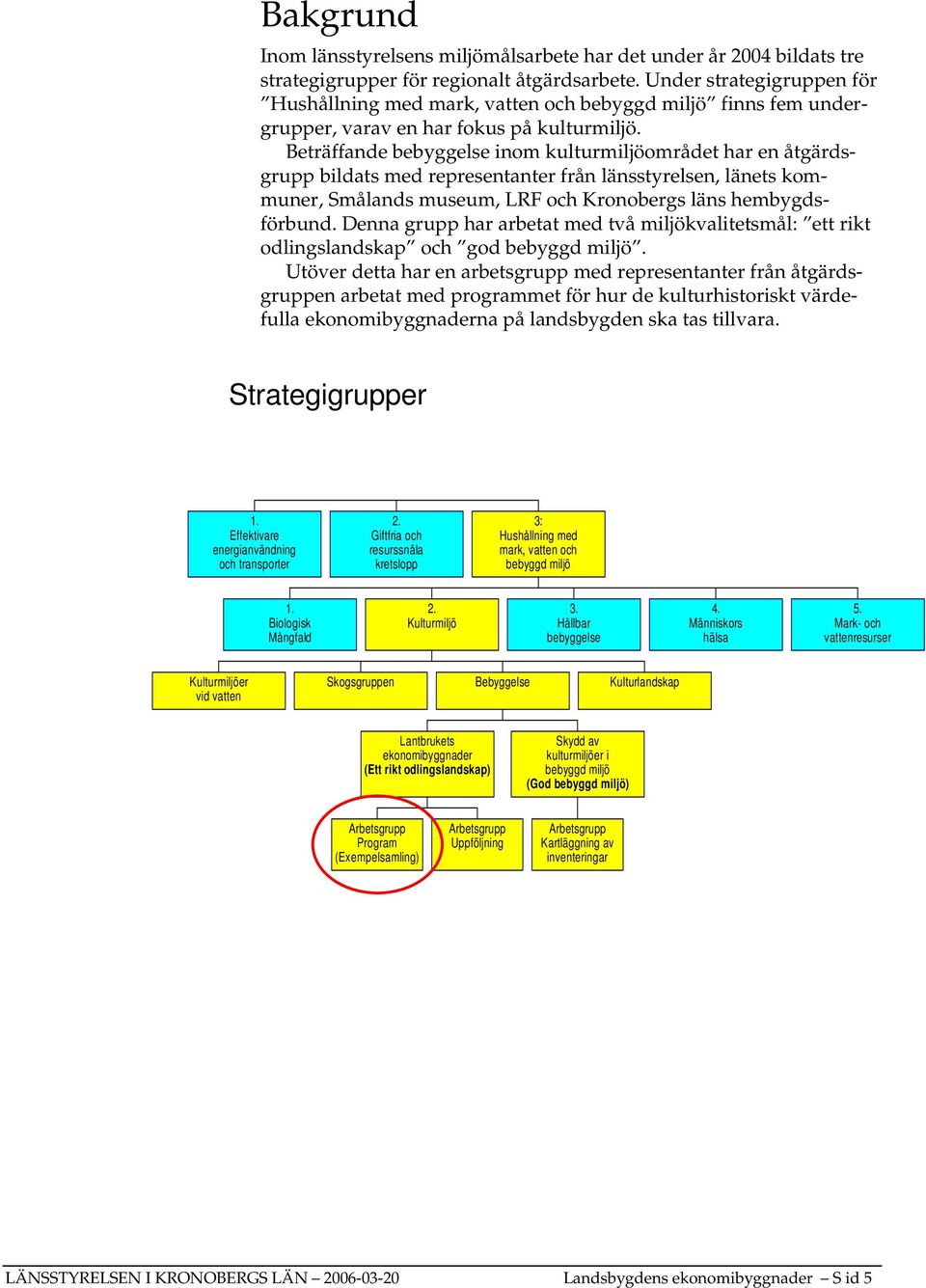 Beträffande bebyggelse inom kulturmiljöområdet har en åtgärdsgrupp bildats med representanter från länsstyrelsen, länets kommuner, Smålands museum, LRF och Kronobergs läns hembygdsförbund.