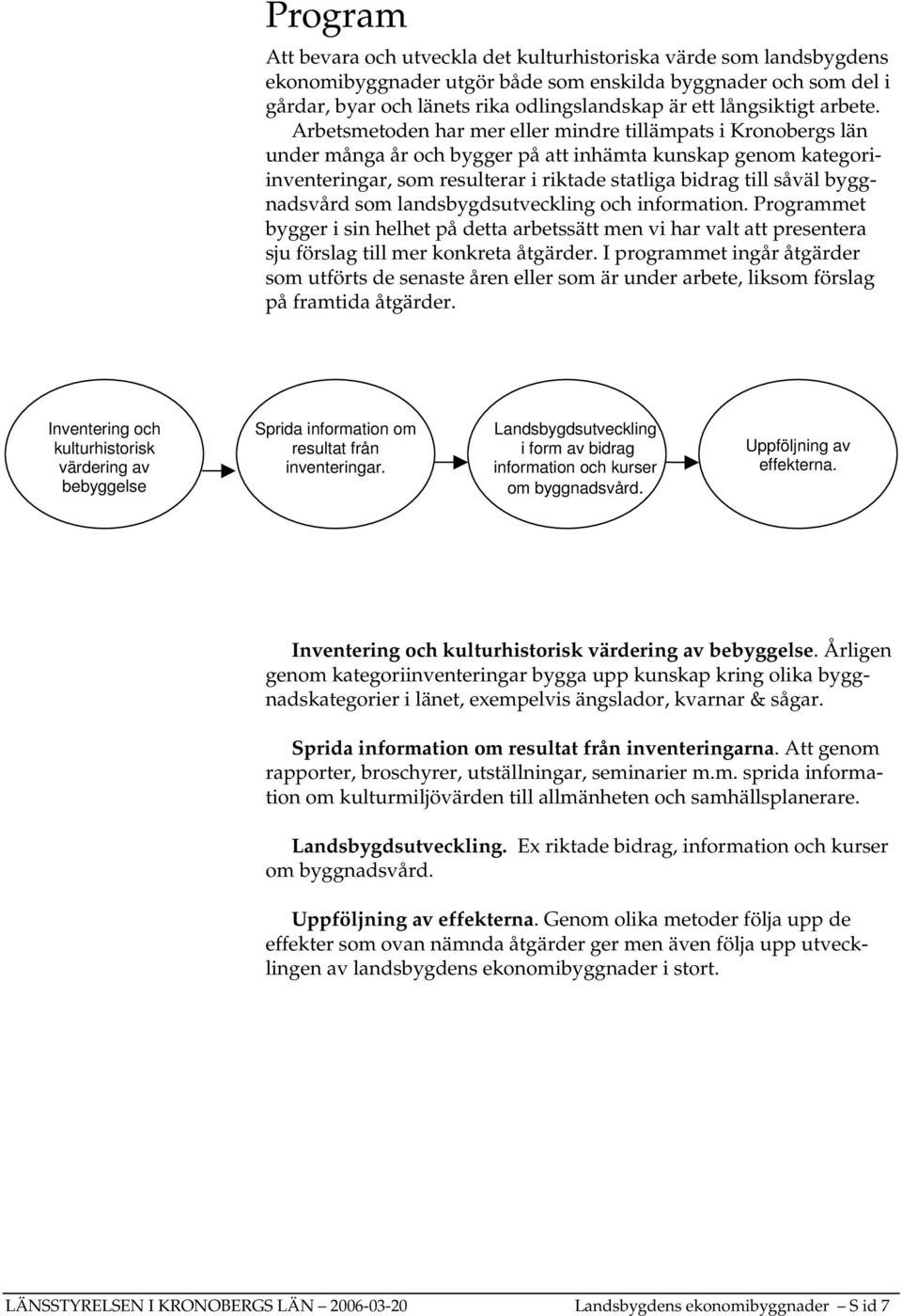 Arbetsmetoden har mer eller mindre tillämpats i Kronobergs län under många år och bygger på att inhämta kunskap genom kategoriinventeringar, som resulterar i riktade statliga bidrag till såväl