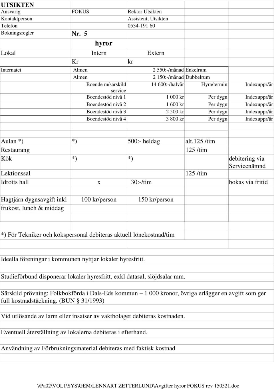 Per dygn Indexuppr/år Boendestöd nivå 2 1 600 kr Per dygn Indexuppr/år Boendestöd nivå 3 2 500 kr Per dygn Indexuppr/år Boendestöd nivå 4 3 800 kr Per dygn Indexuppr/år Aulan *) *) 500:- heldag alt.