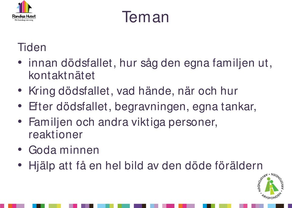 dödsfallet, begravningen, egna tankar, Familjen och andra viktiga