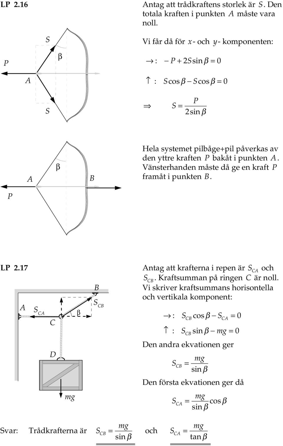 punkten. Vänstehnden måste då ge en kft fmåt i punkten. L.7 C C β C ntg tt kften i epen ä C och C.