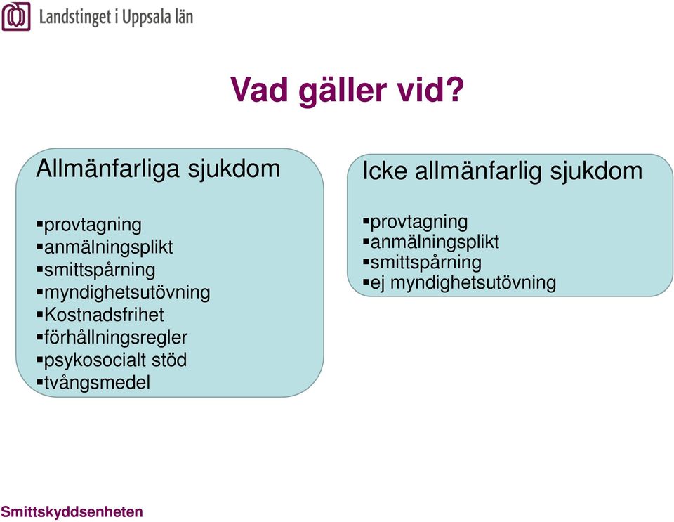 smittspårning myndighetsutövning Kostnadsfrihet