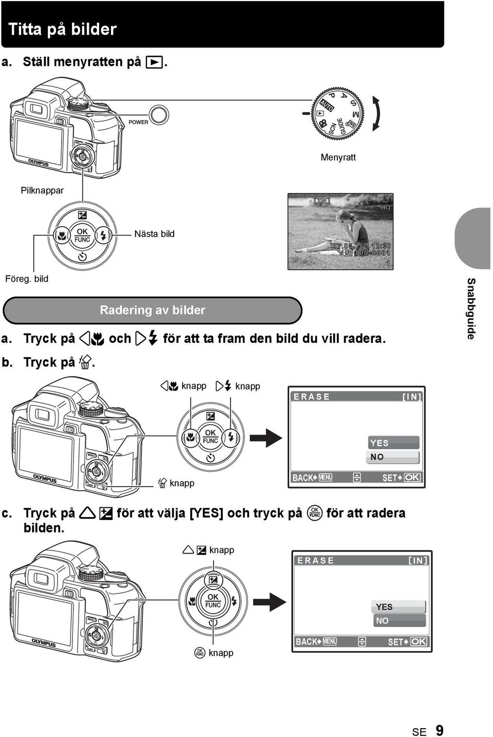 Snabbguide 4& knapp 3# knapp ERASE [IN] YES NO S knapp BACK MENU SET OK c.