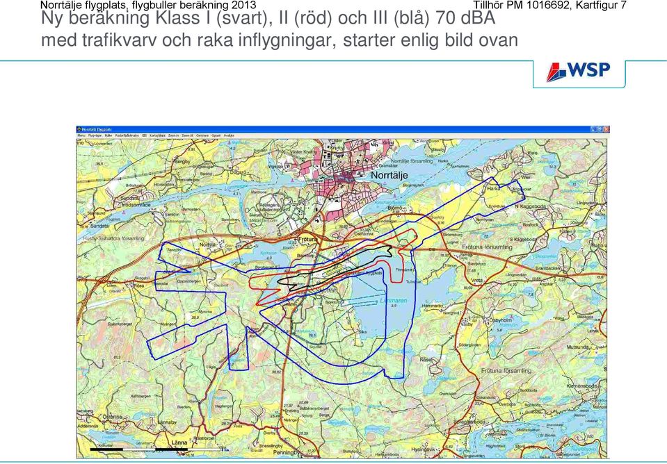 Klass I (svart), II (röd) och III (blå) 70 dba