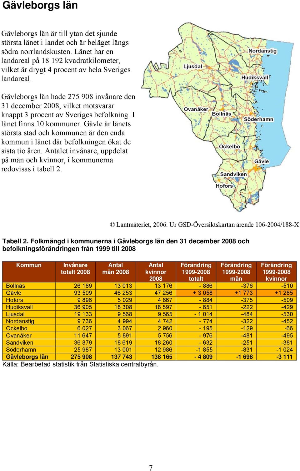 Gävleborgs län hade 275 908 invånare den 31 december 2008, vilket motsvarar knappt 3 procent av Sveriges befolkning. I länet finns 10 kommuner.