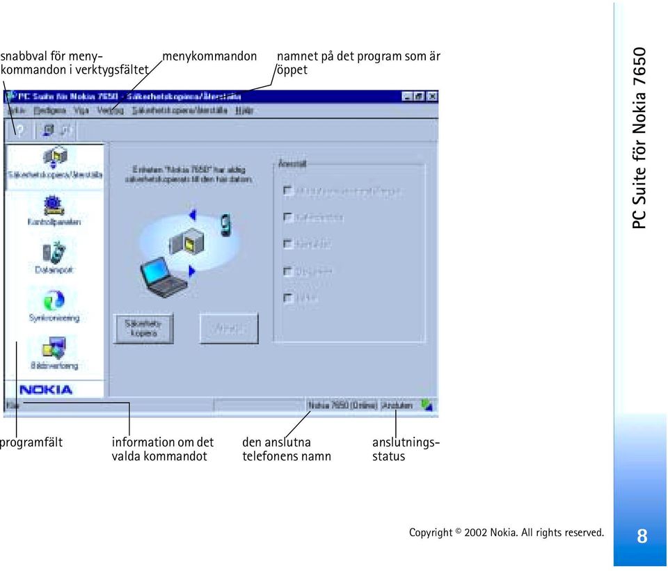 Suite för Nokia 7650 programfält information om det