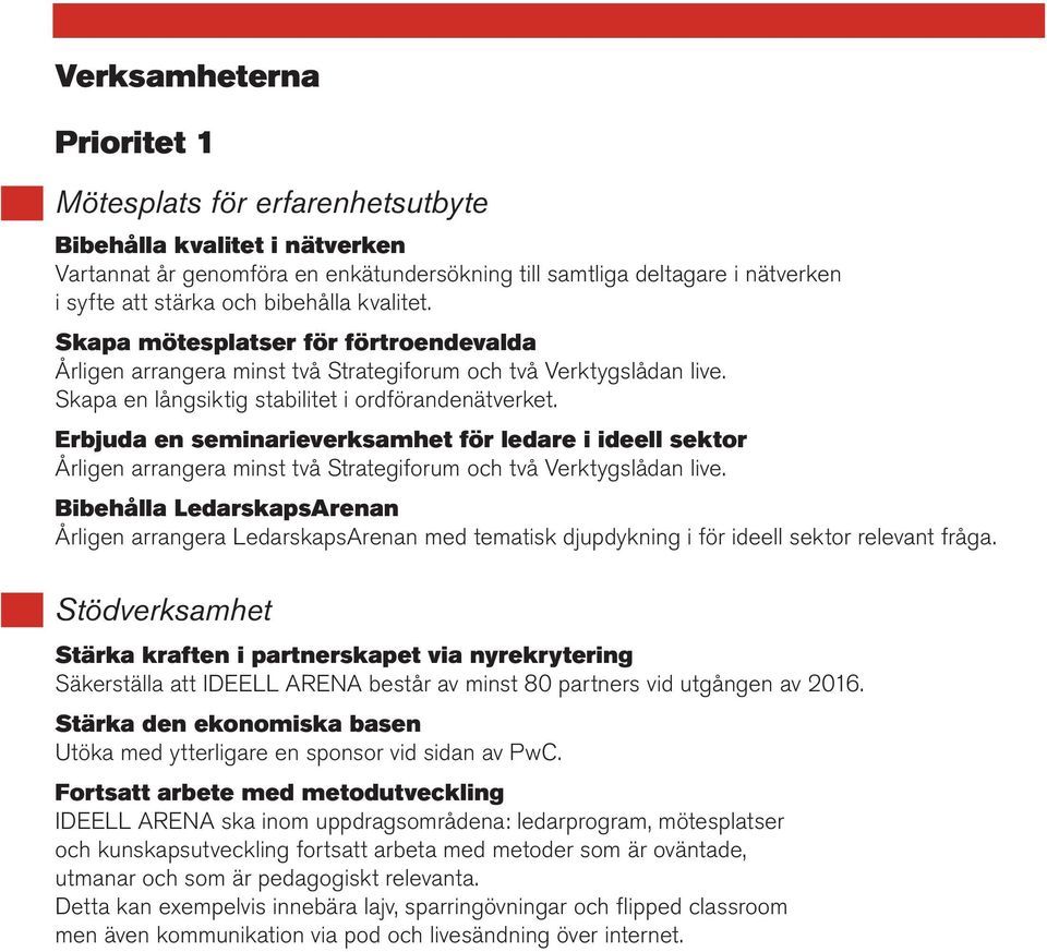 Erbjuda en seminarieverksamhet för ledare i ideell sektor Årligen arrangera minst två Strategiforum och två Verktygslådan live.