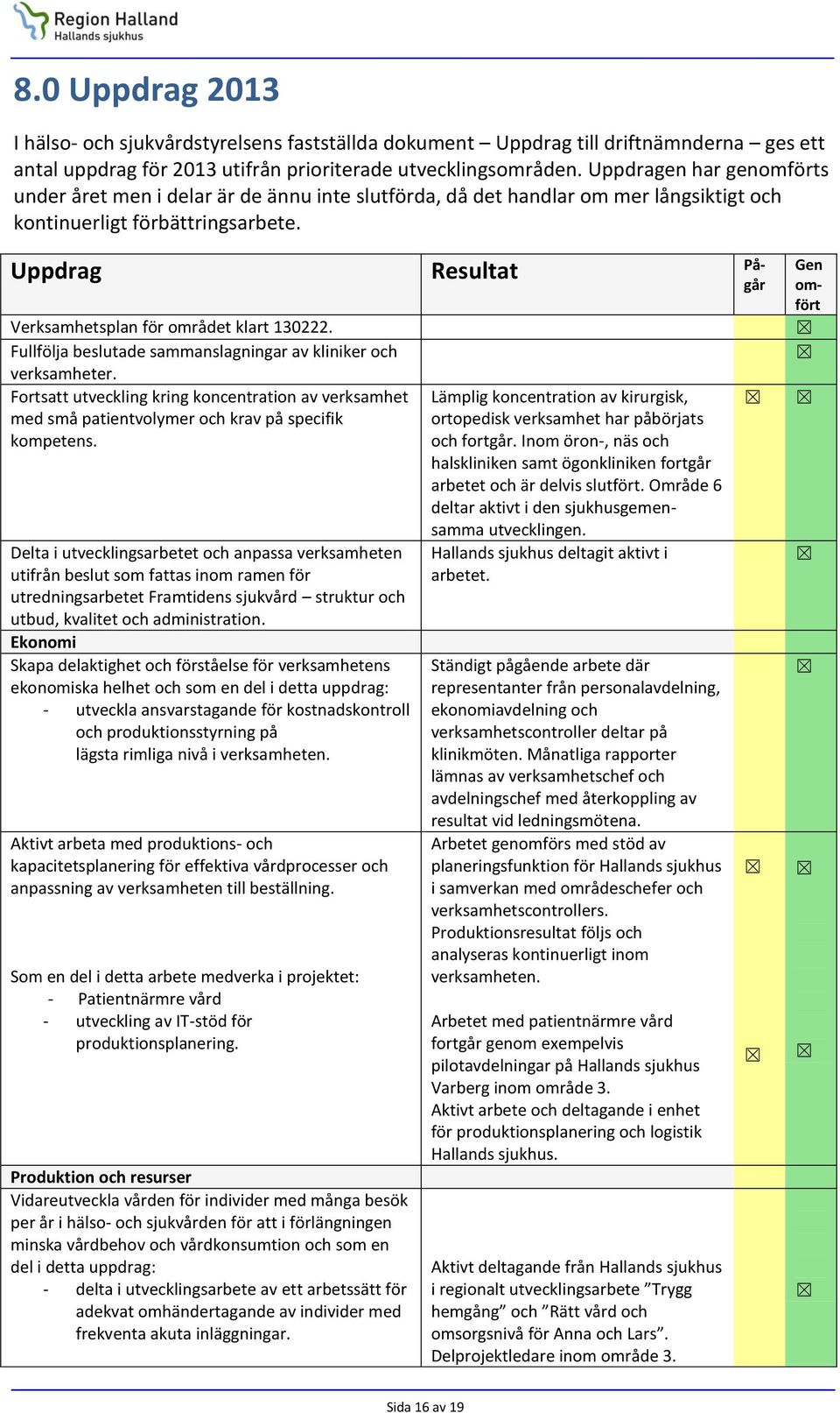 Fullfölja beslutade sammanslagningar av kliniker och verksamheter. Fortsatt utveckling kring koncentration av verksamhet med små patientvolymer och krav på specifik kompetens.