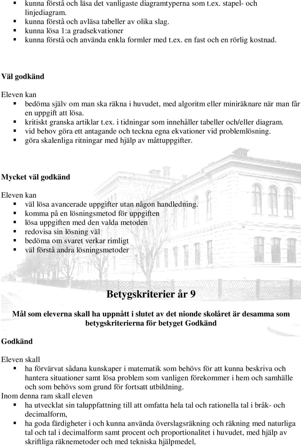 Väl godkänd Eleven kan bedöma själv om man ska räkna i huvudet, med algoritm eller miniräknare när man får en uppgift att lösa. kritiskt granska artiklar t.ex.