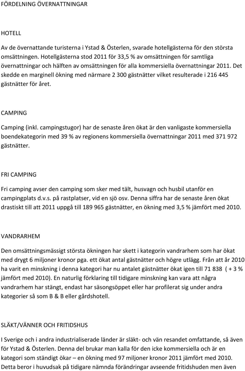 Det skedde en marginell ökning med närmare 2 300 gästnätter vilket resulterade i 216 445 gästnätter för året. CAMPING Camping (inkl.