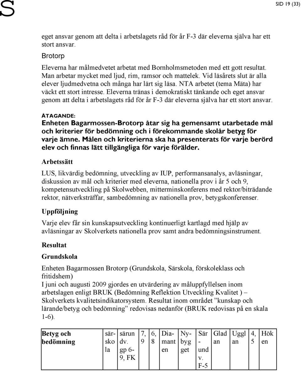 Eleverna tränas i demokratiskt tänkande och eget ansvar genom att delta i arbetslagets råd för år F-3 där eleverna själva har ett stort ansvar.